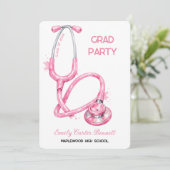 Elegant Pink Stethoscope Nurse Doctor Graduation 招待状 (スタンド正面)