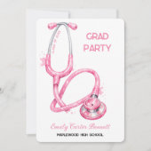 Elegant Pink Stethoscope Nurse Doctor Graduation 招待状 (正面)