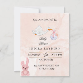 Elegant Pink Stork Baby Shower  ノートカード
