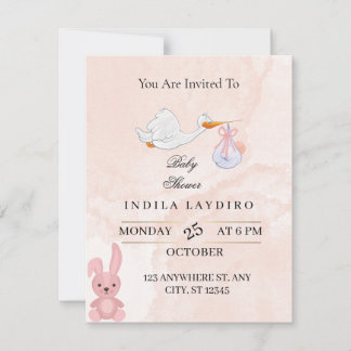 Elegant Pink Stork Baby Shower ノートカード