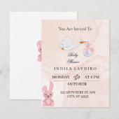 Elegant Pink Stork Baby Shower  ノートカード (正面/裏面)