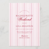 Elegant Pink Stripe Bachelorette Weekend Itinerary 招待状 (正面)