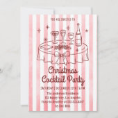 Elegant Pink Striped Christmas Cocktail Party 招待状 (正面)