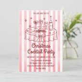 Elegant Pink Striped Christmas Cocktail Party 招待状 (スタンド正面)