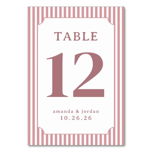 Elegant Pink Striped Table Number テーブルナンバー (正面)