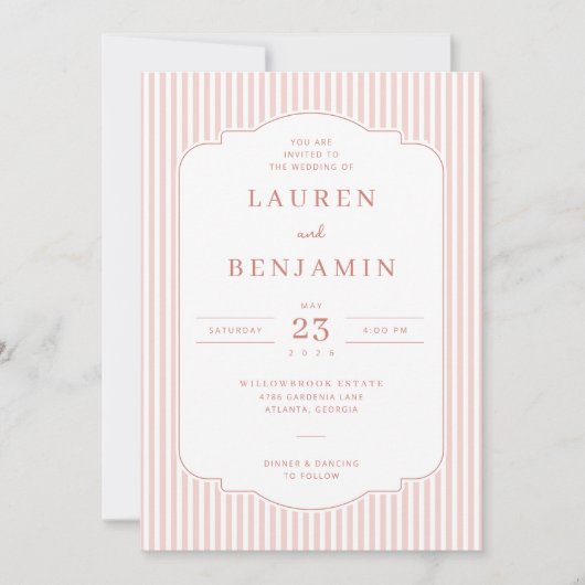 Elegant Pink Striped Wedding Invitation 招待状 (正面)