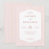 Elegant Pink Striped Wedding Invitation 招待状 (正面/裏面)