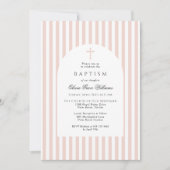 Elegant Pink Stripes Baptism Invitation for Girl 招待状 (正面)