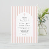 Elegant Pink Stripes Baptism Invitation for Girl 招待状 (スタンド正面)