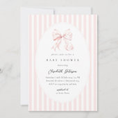 Elegant Pink Stripes Bow Baby Shower Baby Shower 招待状 (正面)