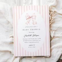 Elegant Pink Stripes Bow Baby Shower Baby Shower