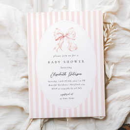 Elegant Pink Stripes Bow Baby Shower Baby Shower 招待状