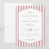 Elegant Pink Stripes Wedding Invitation 招待状 (正面/裏面)