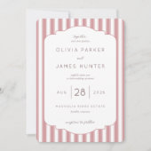 Elegant Pink Stripes Wedding Invitation 招待状 (正面)