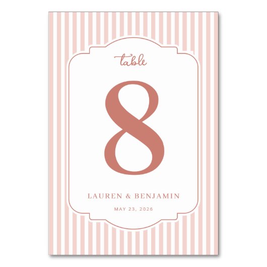 Elegant Pink Stripes with Number Eight テーブルナンバー (正面)