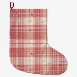 Elegant Pink Tartan Dog Christmas Stocking | Blush ラージクリスマスストッキング