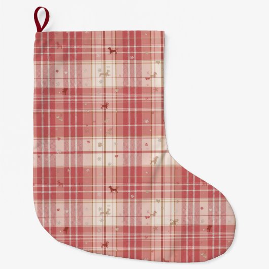 Elegant Pink Tartan Dog Christmas Stocking | Blush ラージクリスマスストッキング (正面)