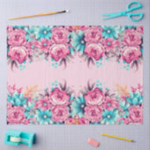 Elegant Pink & Teal Watercolor Floral Borders 薄葉紙 (クラフト)