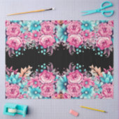 Elegant Pink & Teal Watercolor Floral Borders 薄葉紙 (クラフト)