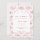 Elegant Pink Toile Baby Shower 招待状 (正面)