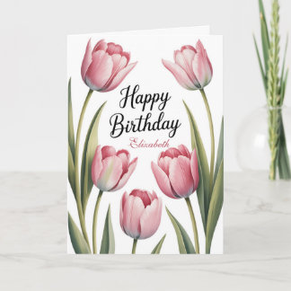 Elegant Pink Tulip Floral Birthday カード