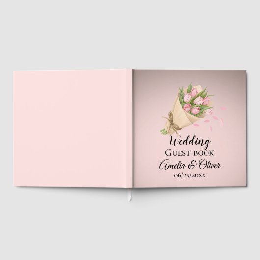 Élégant Pink Tulipes Bouquet Wedding ゲストブック (全面)