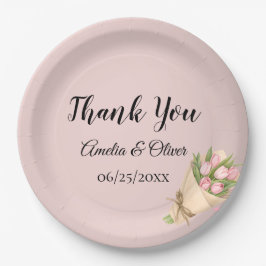 Elegant Pink Tulips Bouquet Wedding ペーパープレート