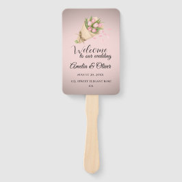 Elegant Pink Tulips Bouquet wedding program ハンドファン