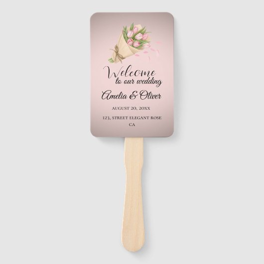 Elegant Pink Tulips Bouquet wedding program  ハンドファン (正面)