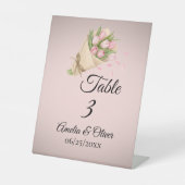 Elegant Pink Tulips Bouquet wedding Table Number 台座サイン (正面)