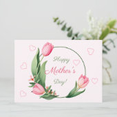 Elegant Pink Tulips Floral Happy Mother’s Day カード (スタンド正面)