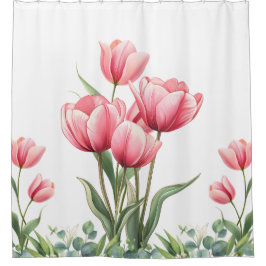 Elegant Pink Tulips Floral Mother's Day Gift  シャワーカーテン