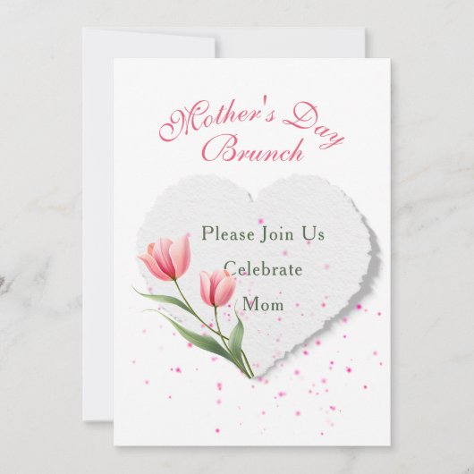 Elegant Pink Tulips & Paper Heart Invitation カード (正面)