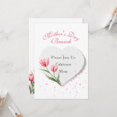 Elegant Pink Tulips & Paper Heart Invitation カード (正面/裏面インサイチュ)