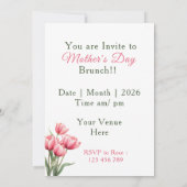 Elegant Pink Tulips & Paper Heart Invitation カード (裏面)