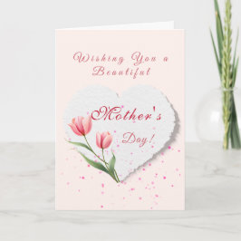 Elegant Pink Tulips & Paper Heart Mother's Day カード