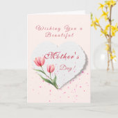 Elegant Pink Tulips & Paper Heart Mother's Day カード (黄色い花)