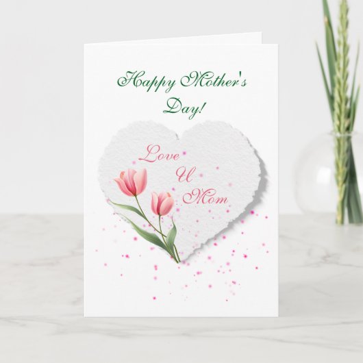 Elegant Pink Tulips & Paper Heart Mother's Day  カード (正面)