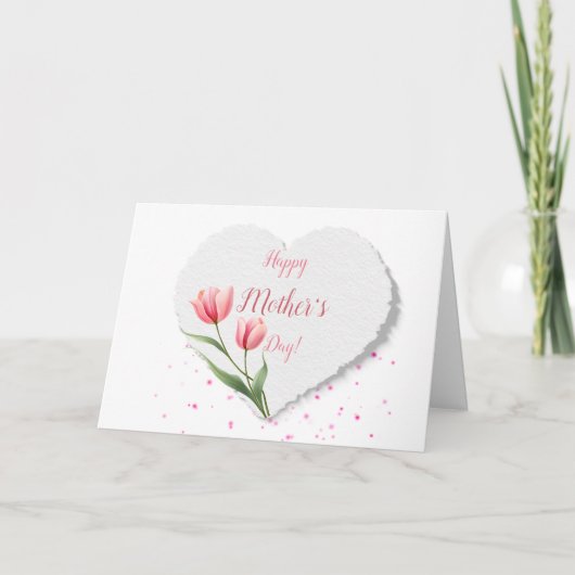 Elegant Pink Tulips Paper Heart Mother's Day  カード (正面)