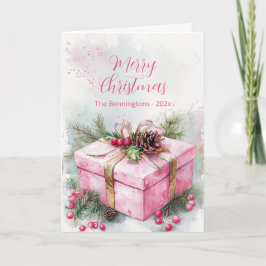 Elegant Pink Vintage Christmas Folded Holiday Card シーズンカード
