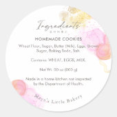 Elegant Pink Watercolor Bakery Ingredient ラウンドシール (正面)