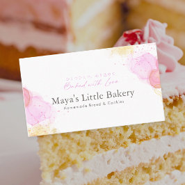 Elegant Pink Watercolor Bakery Pastry Chef 名刺
