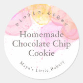 Elegant Pink Watercolor Bakery Product Name ラウンドシール (正面)