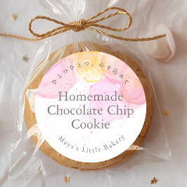 Elegant Pink Watercolor Bakery Product Name ラウンドシール