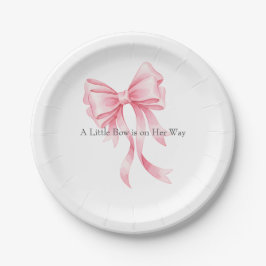 Elegant Pink Watercolor Bow Baby Shower  ペーパープレート