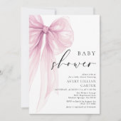Elegant Pink Watercolor Bow Baby Shower 招待状 (正面)