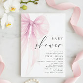 Elegant Pink Watercolor Bow Baby Shower 招待状