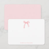 Elegant Pink Watercolor Bow Personalized Note Card ノートカード (正面/裏面)