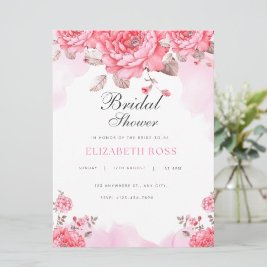 Elegant Pink Watercolor Bridal Shower Invitation (スタンド正面)
