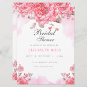 Elegant Pink Watercolor Bridal Shower Invitation (正面/裏面)